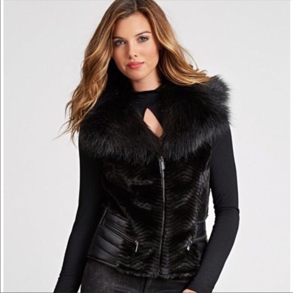 guess leather fur jacket